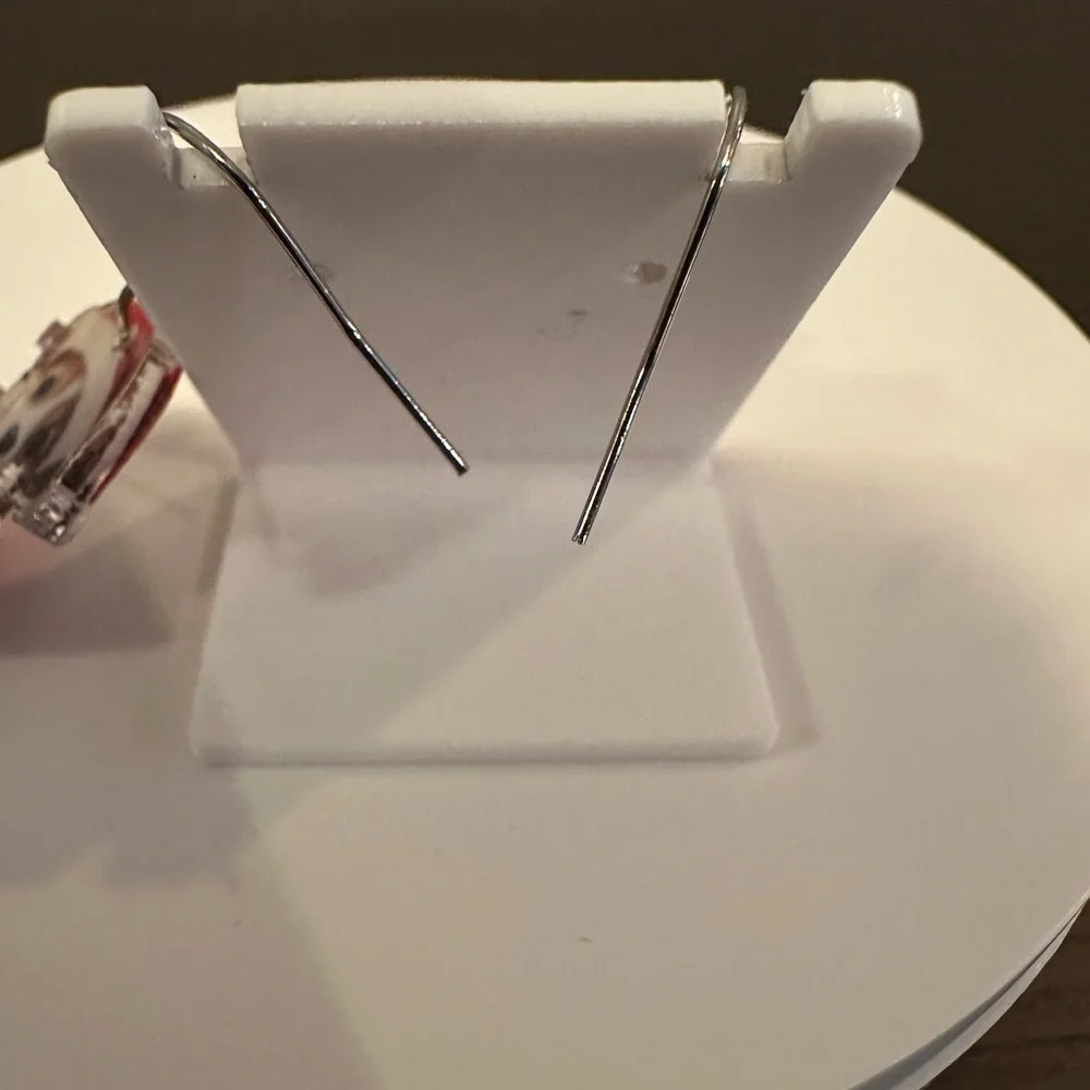 Cute Christmas Dog Santa Hat Teacup Flat Acrylic Dangle Drop Earrings NWOT